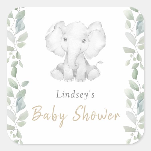 groen eucalyptus klein olifant Baby shower Vierkante Sticker (Voorkant)