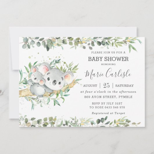 Groen Eucalyptus Koala Neutraal Baby shower Boy Kaart (Voorkant)