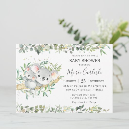 Groen Eucalyptus Koala Neutraal Baby shower Boy Kaart (Staand voorkant)
