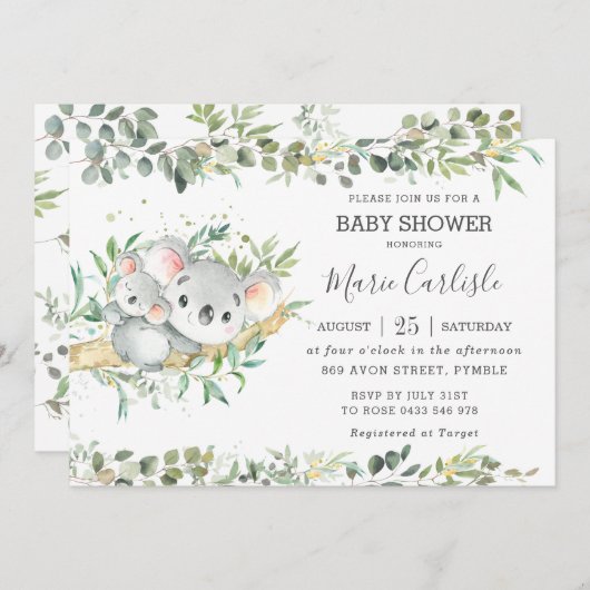 Groen Eucalyptus Koala Neutraal Baby shower Boy Kaart (Voorkant / Achterkant)