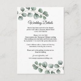 groen eucalyptus laat bruiloft details informatiekaartje