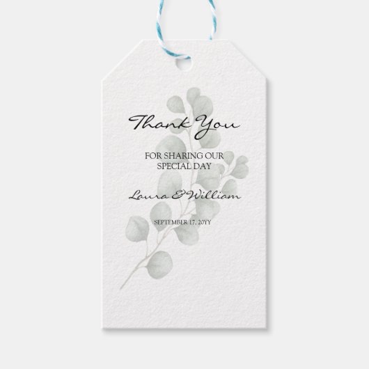 groen eucalyptus laat bruiloft gunst dank u cadeaulabel (Voorkant)
