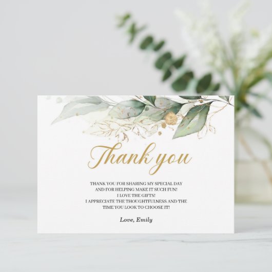 Groen eucalyptus laat goud dank u kaart (Staand voorkant)