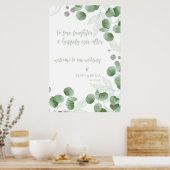 Groen Eucalyptus laat ons welkom op onze bruiloft Poster (Keuken)