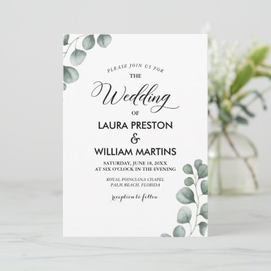 groen eucalyptus lente zomer bruiloft kaart (Staand voorkant)