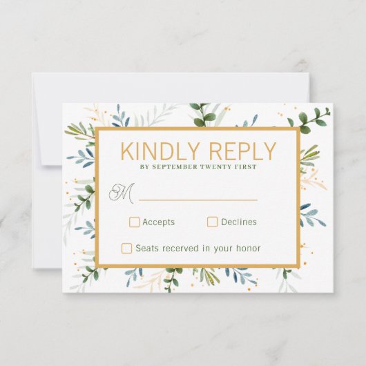 Groen eucalyptus loof bruiloft RSVP kaartje (Voorkant)