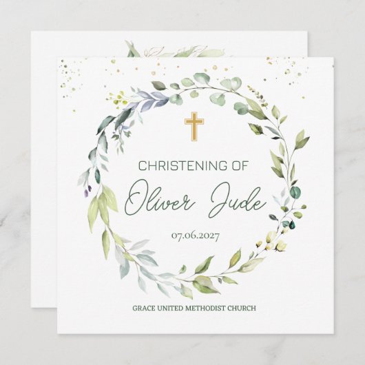 Groen Eucalyptus loof doopuitnodiging Kaart (Voorkant / Achterkant)