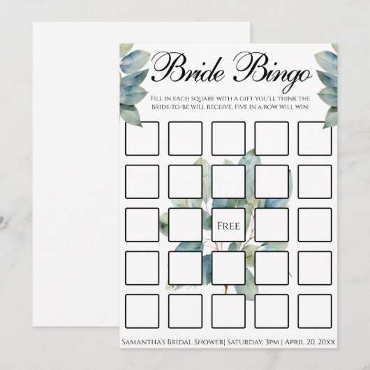 Groen eucalyptus loof elegante kalligrafie kaart (Voorkant / Achterkant)