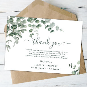 groen eucalyptus moderne begrafenis dank u nota kaart