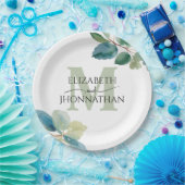 Groen eucalyptus monogram bruiloft papieren bordje (Feest)