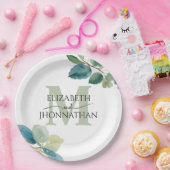 Groen eucalyptus monogram bruiloft papieren bordje (Feest)