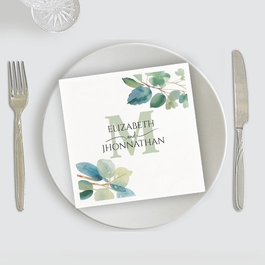 groen eucalyptus monogram bruiloft servet