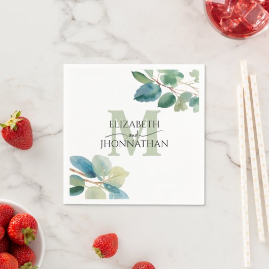 groen eucalyptus monogram bruiloft servet (Insitu)