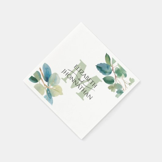 groen eucalyptus monogram bruiloft servet (Hoek)