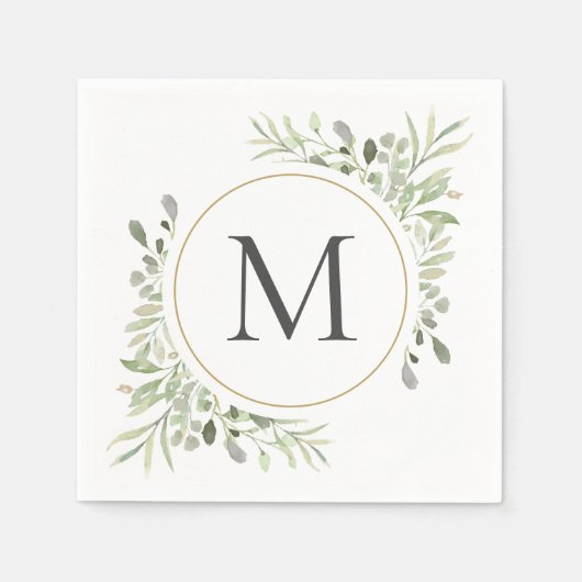 Groen Eucalyptus Monogram Servet (Voorkant)