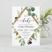 Groen eucalyptus nad goud folie moderne baby kaart (Staand voorkant)