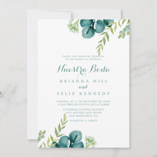 groen Eucalyptus Nuestra Boda Wedding Kaart (Voorkant)