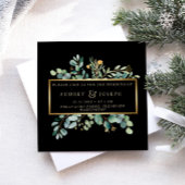 Groen Eucalyptus op zwart | Kerstbruiloft Kaart