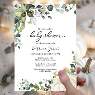 Groen Eucalyptus Pompoen Herfst Baby Shower Kaart