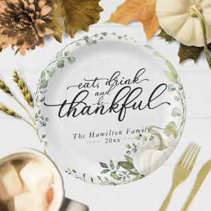 Groen Eucalyptus Pompoen Thanksgiving-diner Papieren Bordje