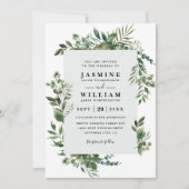 Groen Eucalyptus Rustieke Elegante QR Code Trouwen Kaart (Voorkant)
