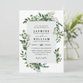 Groen Eucalyptus Rustieke Elegante QR Code Trouwen Kaart (Staand voorkant)