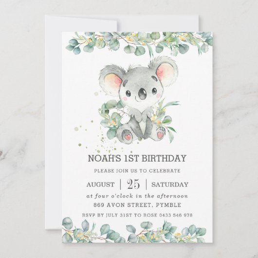 Groen Eucalyptus Schattige Koala Verjaardag Kaart (Voorkant)