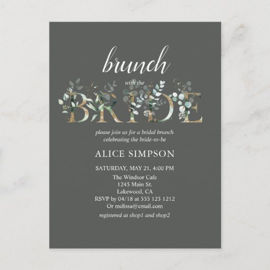 groen eucalyptus script bruids brunch douche briefkaart (Voorkant)