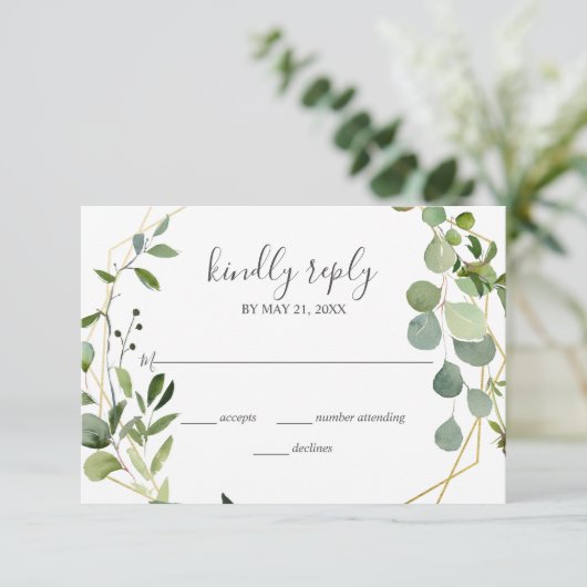 Groen Eucalyptus Script Bruiloft RSVP (Staand voorkant)