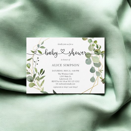 groen eucalyptus script hart Baby shower Kaart