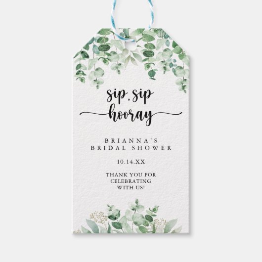 Groen Eucalyptus Sip Sip Hooray Vrijgezellenfeest Cadeaulabel (Voorkant)