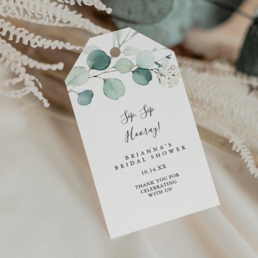 Groen Eucalyptus Sip Sip Hooray Vrijgezellenfeest Cadeaulabel