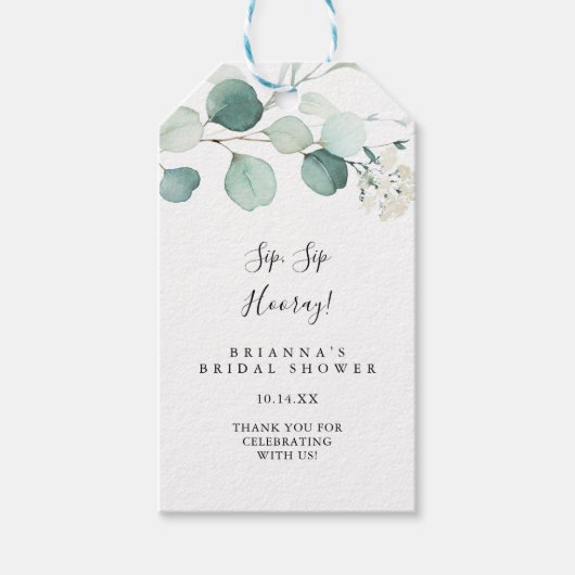 Groen Eucalyptus Sip Sip Hooray Vrijgezellenfeest Cadeaulabel (Voorkant)