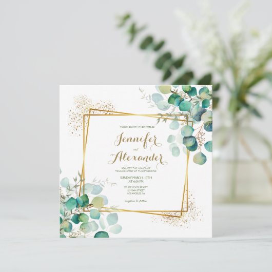 groen eucalyptus smaragd groen vierkant bruiloft kaart (Staand voorkant)