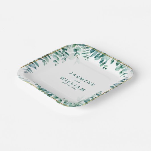 Groen Eucalyptus Square Frameborder bruiloft Papieren Bordje (Gebogen)