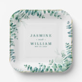Groen Eucalyptus Square Frameborder bruiloft Papieren Bordje (Voorkant)