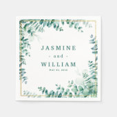 Groen Eucalyptus Square Frameborder bruiloft Servet (Voorkant)