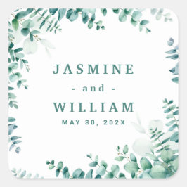 Groen Eucalyptus Square Frameborder bruiloft Vierkante Sticker