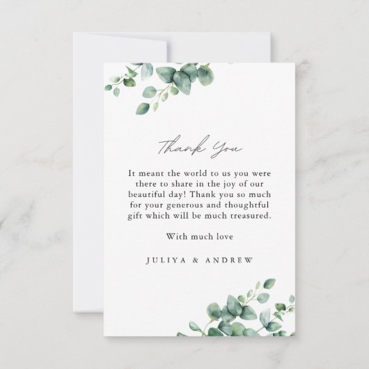 Groen Eucalyptus trouwfoto Dank u kaart (Achterkant)