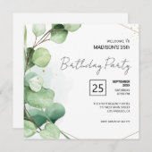 Groen Eucalyptus Verjaardag uitnodiging (Voorkant / Achterkant)