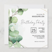 Groen Eucalyptus Verjaardag uitnodiging (Voorkant)