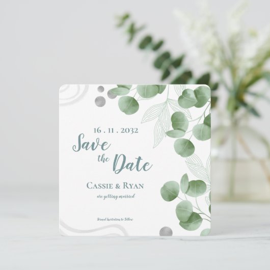 Groen Eucalyptus verlaat bruiloft Save the Date (Staand voorkant)