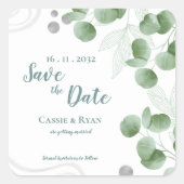 Groen Eucalyptus verlaat bruiloft Save the Date Vierkante Sticker (Voorkant)