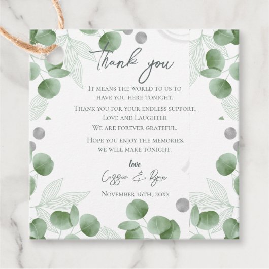 Groen Eucalyptus verlaat Natuur geïnspireerde brui Bedankjes Labels (Voorkant)