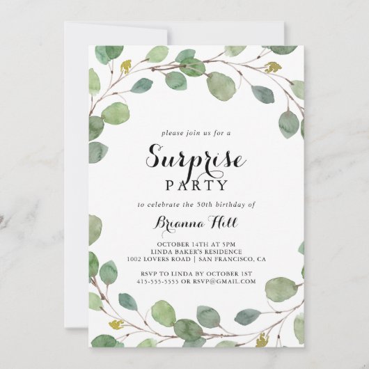 Groen Eucalyptus Verrassingsfeest Kaart (Voorkant)