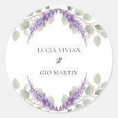 Groen Eucalyptus Violet Lavendel Bruiloft Ronde Sticker (Voorkant)