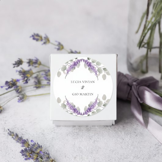 Groen Eucalyptus Violet Lavendel Bruiloft Ronde Sticker