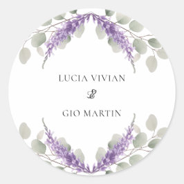 Groen Eucalyptus Violet Lavendel Huwelijk Ronde Sticker