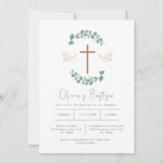 Groen Eucalyptus Vogelkruis doopsel Kaart (Voorkant)