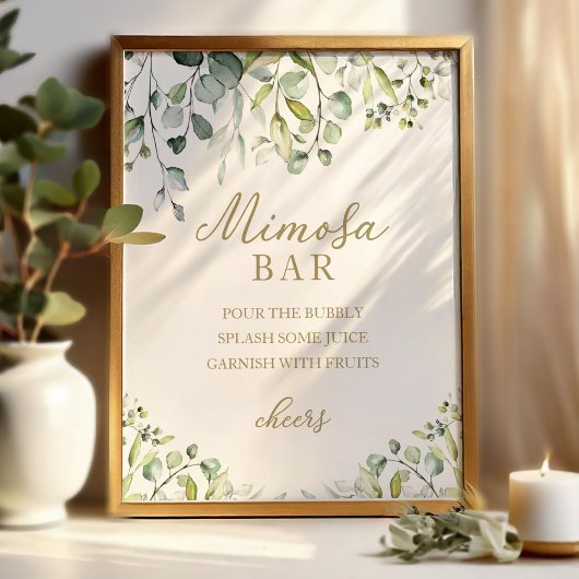 Groen Eucalyptus Watercolor Mimosa Bar Bord Poster